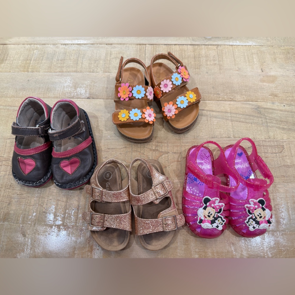 4 baby girls kids sandals shoes cat & jack see Kai run sugar Minnie Mouse Disney